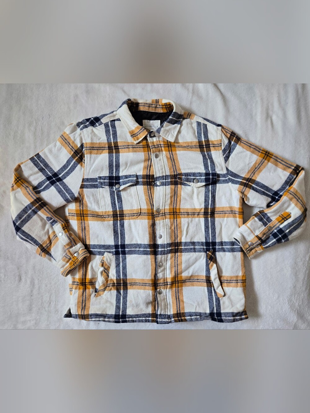 Aeropostale White Plaid Shirt Jacket with Mustard & Navy